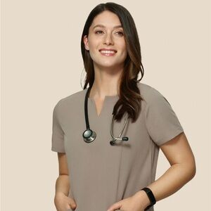 Mandala scrub set, notch neck top and joggers, size XS, NWT, color Macchiato